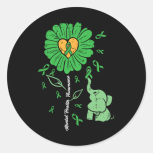 Mental Health Elephant Flower Ribbon Awareness Wom Classic Round Sticker