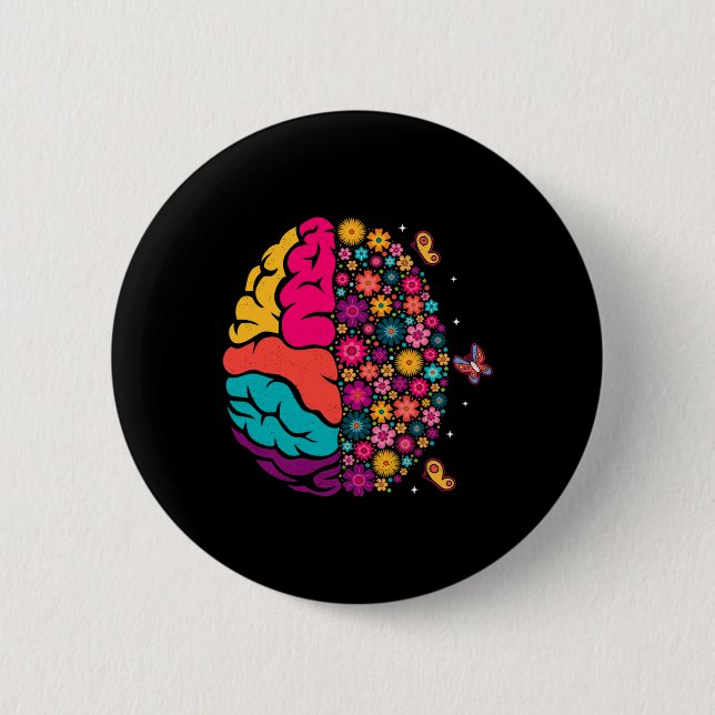 Mental Health Floral Brain Depression Awareness Co 6 Cm Round Badge (Front)