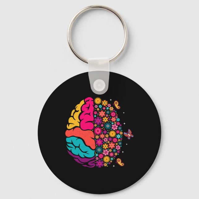 Mental Health Floral Brain Depression Awareness Co Key Ring (Front)