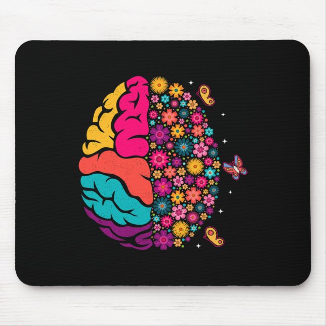 Mental Health Floral Brain Depression Awareness Co Mouse Mat (Front)