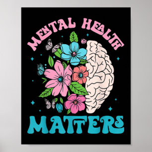 Mental Health Floral Human Brain Mental Awareness Poster