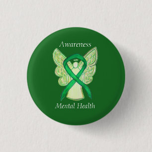 Mental Health Green Awareness Ribbon Angel Pin