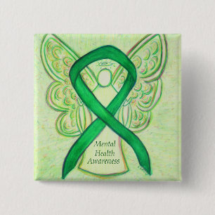 Mental Health Green Awareness Ribbon Angel Pin