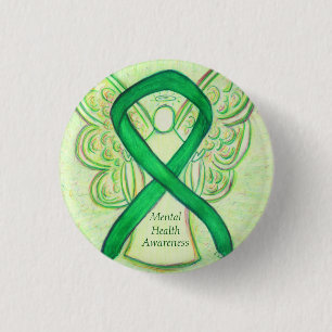 Mental Health Green Awareness Ribbon Angel Pin