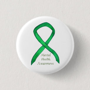 Mental Health Green Awareness Ribbon Button Pins