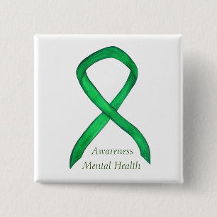 Mental Health Green Awareness Ribbon Pin Buttons