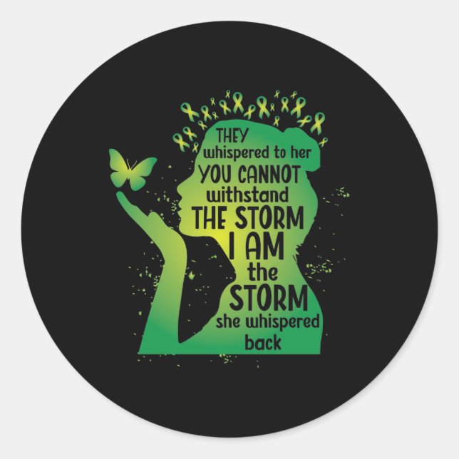 Mental Health Green Ribbon Butterfly Classic Round Sticker (Front)