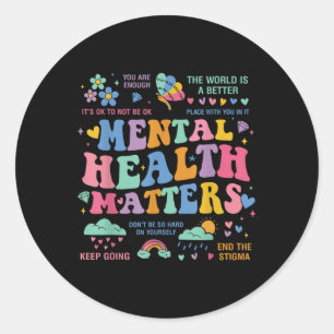Mental Health Groovy Floral Mental Health Awarenes Classic Round Sticker