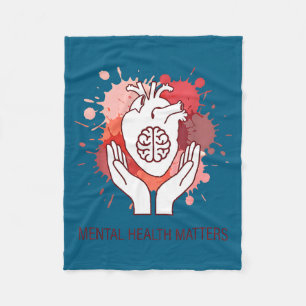 Mental health heart brain awareness fleece blanket