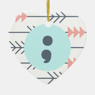 Mental Health Heart-Semicolon-Recovery-Support Ceramic Tree Decoration
