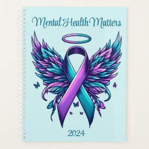 Mental Health Matters Awareness Purple Teal Ribbon Planner