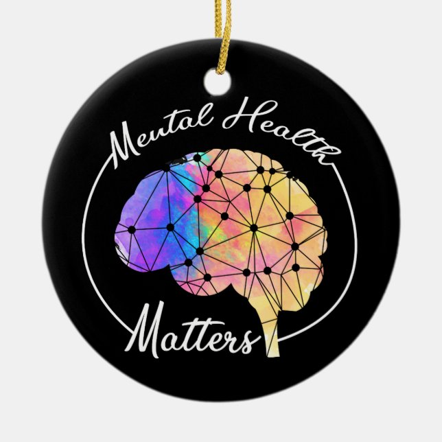 Mental Health Matters Funny Brain Multi-colour Ceramic Tree Decoration (Front)