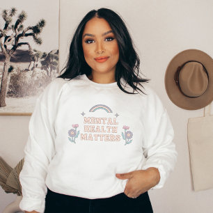 Mental Health Matters   Groovy Rainbow French Grey Sweatshirt