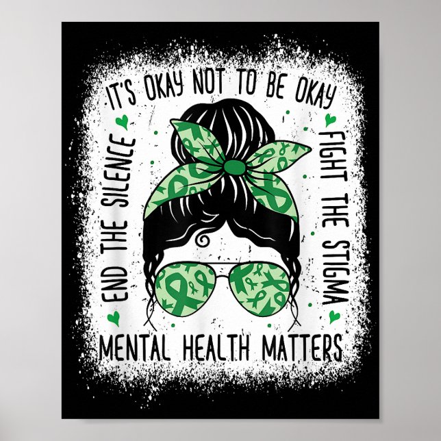 Mental Health Matters Messy Bun Mental Health Awar Poster (Front)