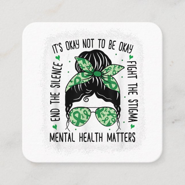 Mental Health Matters Messy Bun Mental Health Awar Square Business Card (Front)