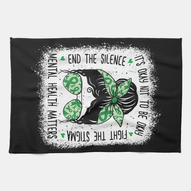 Mental Health Matters Messy Bun Mental Health Awar Tea Towel (Horizontal)