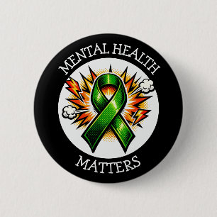 Mental Health Matters Pop Art Green Ribbon 6 Cm Round Badge