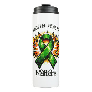 Mental Health Matters Pop Art Green Ribbon Thermal Tumbler