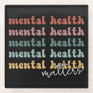 Mental Health Matters Retro Awareness Glass Coaster
