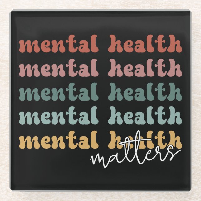Mental Health Matters Retro Awareness Glass Coaster (Front)