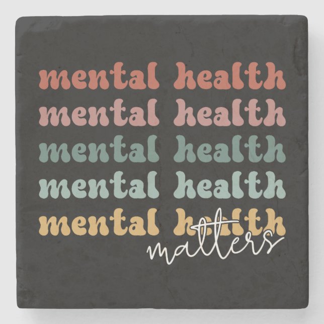 Mental Health Matters Retro Awareness Stone Coaster (Front)