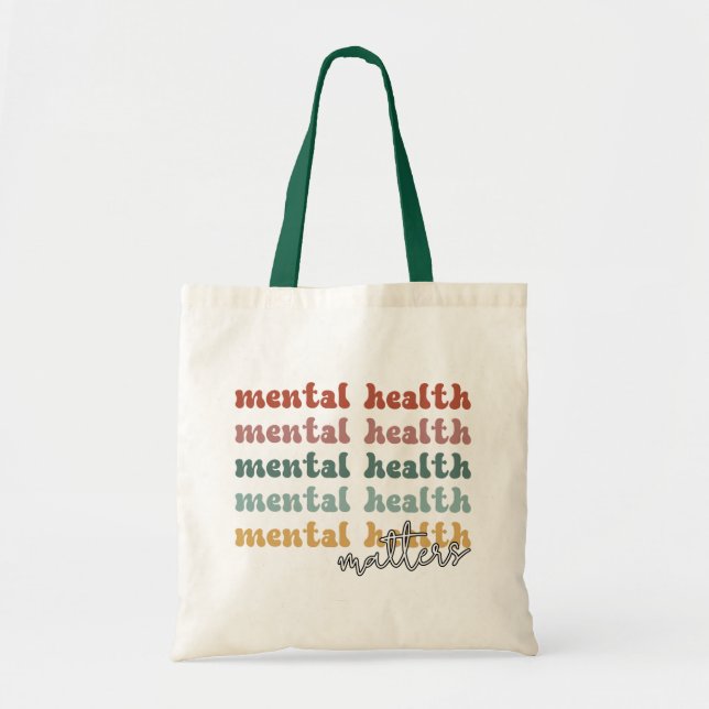 Mental Health Matters Retro Awareness Tote Bag (Front)