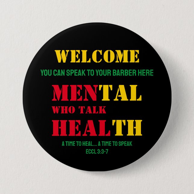 Mental Health MEN WHO TALK HEAL Barber 7.5 Cm Round Badge (Front)