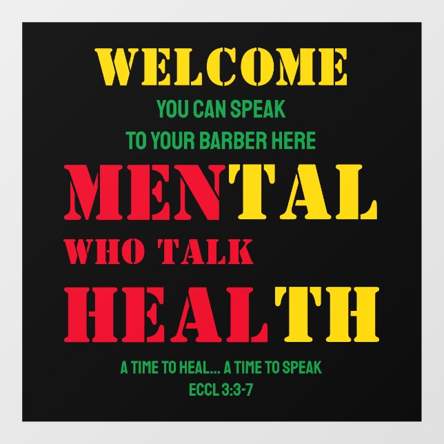 Mental Health MEN WHO TALK HEAL Barber Window Cling (Sheet)