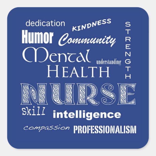 Mental Health Nurse Attributes-Blueberry Square Sticker (Front)