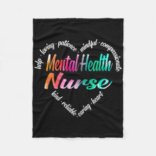 Mental Health Nurse Heart Word Cloud Watercolor Ra Fleece Blanket