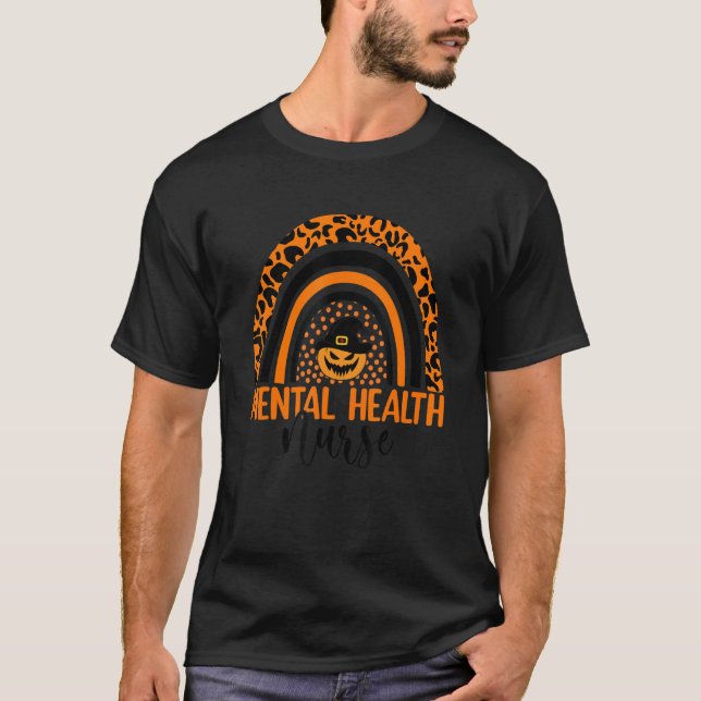 Mental Health Nurse Leopard Rainbow Halloween Pump T-Shirt (Front)