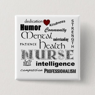 Mental Health Nurse Pride-/White+Red Heart 15 Cm Square Badge