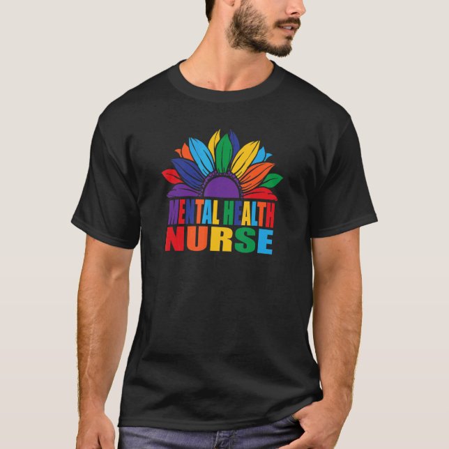Mental Health Nurse Rainbow Sunflower Lgbt Nursing T-Shirt (Front)
