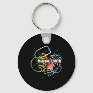 Mental Health Nurse Watercol Love Heart Scrub Stet Key Ring