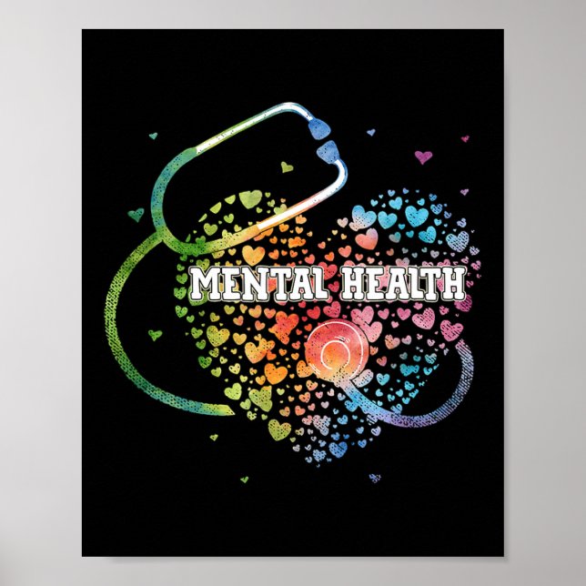 Mental Health Nurse Watercol Love Heart Scrub Stet Poster (Front)