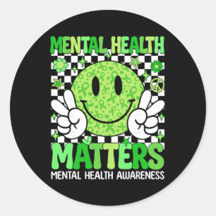 Mental Health Problems Awareness Green Ribbon Brai Classic Round Sticker