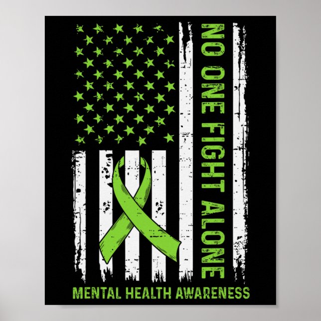 Mental Health Problems Awareness Usa Flag Brain Il Poster (Front)