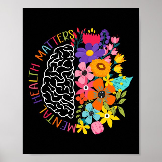 Mental Health Problems Floral Human Brain Illness  Poster (Front)