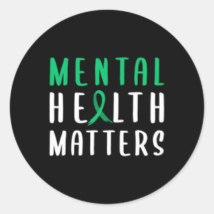 Mental Health Problems Green Ribbon Classic Round Sticker