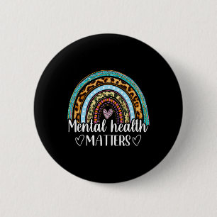 Mental Health Problems Leopard Print Boho Rainbow 6 Cm Round Badge