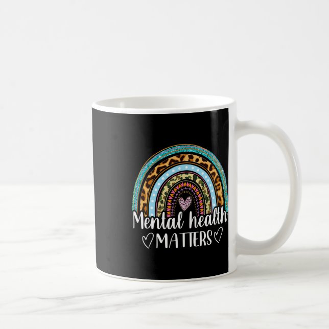 Mental Health Problems Leopard Print Boho Rainbow  Coffee Mug (Right)