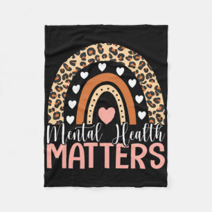 Mental Health Problems Leopard Print Boho Rainbow Fleece Blanket