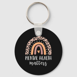 Mental Health Problems Leopard Print Boho Rainbow Key Ring