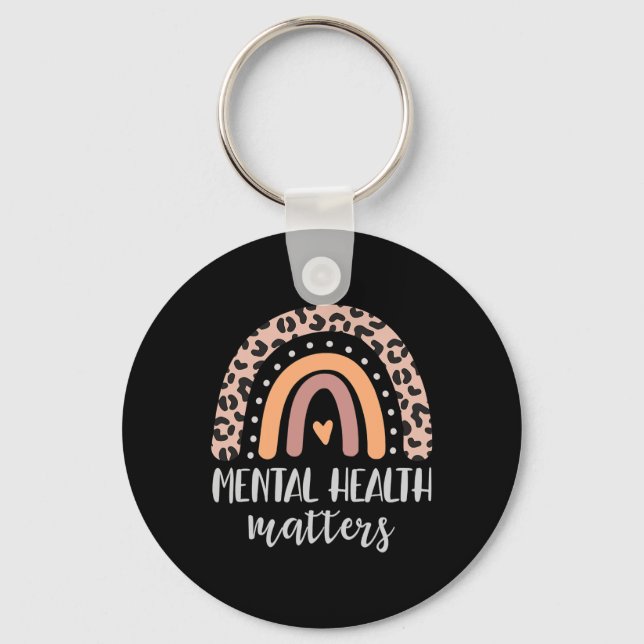 Mental Health Problems Leopard Print Boho Rainbow  Key Ring (Front)