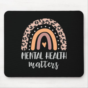 Mental Health Problems Leopard Print Boho Rainbow  Mouse Mat
