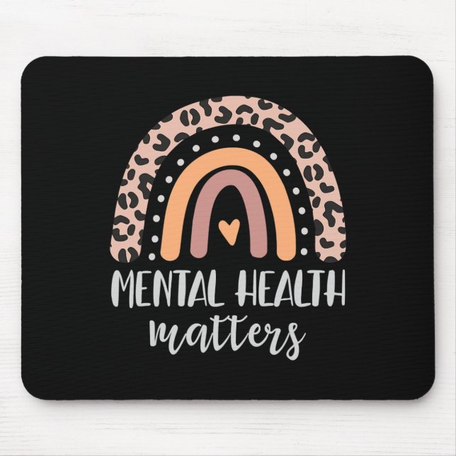Mental Health Problems Leopard Print Boho Rainbow  Mouse Mat (Front)