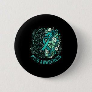 Mental health ptsd awareness brain and floral teal 6 cm round badge