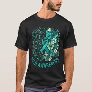 Mental health ptsd awareness brain and floral teal T-Shirt