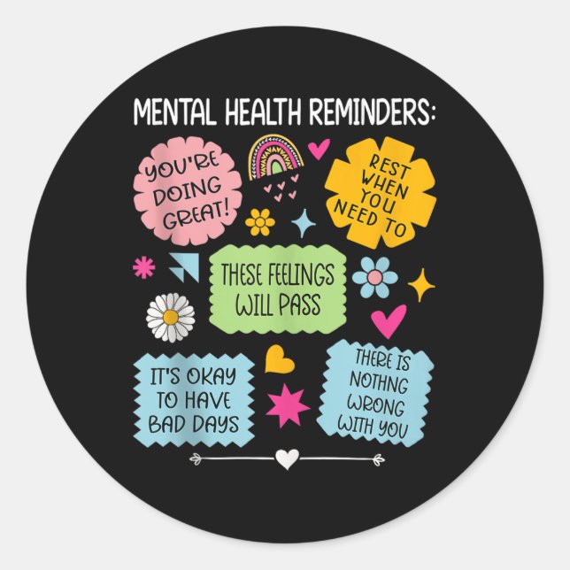Mental Health Reminders Green Ribbon Mental Health Classic Round Sticker (Front)