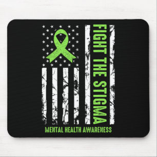 Mental Health Ribbon Usa Flag We Wear Green Mental Mouse Mat